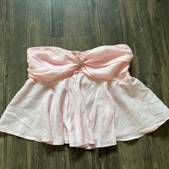 EDIKTED Starfish Embellished Strapless Halter Light Pink Top Shirt Loose Fit M - Picture 4 of 12